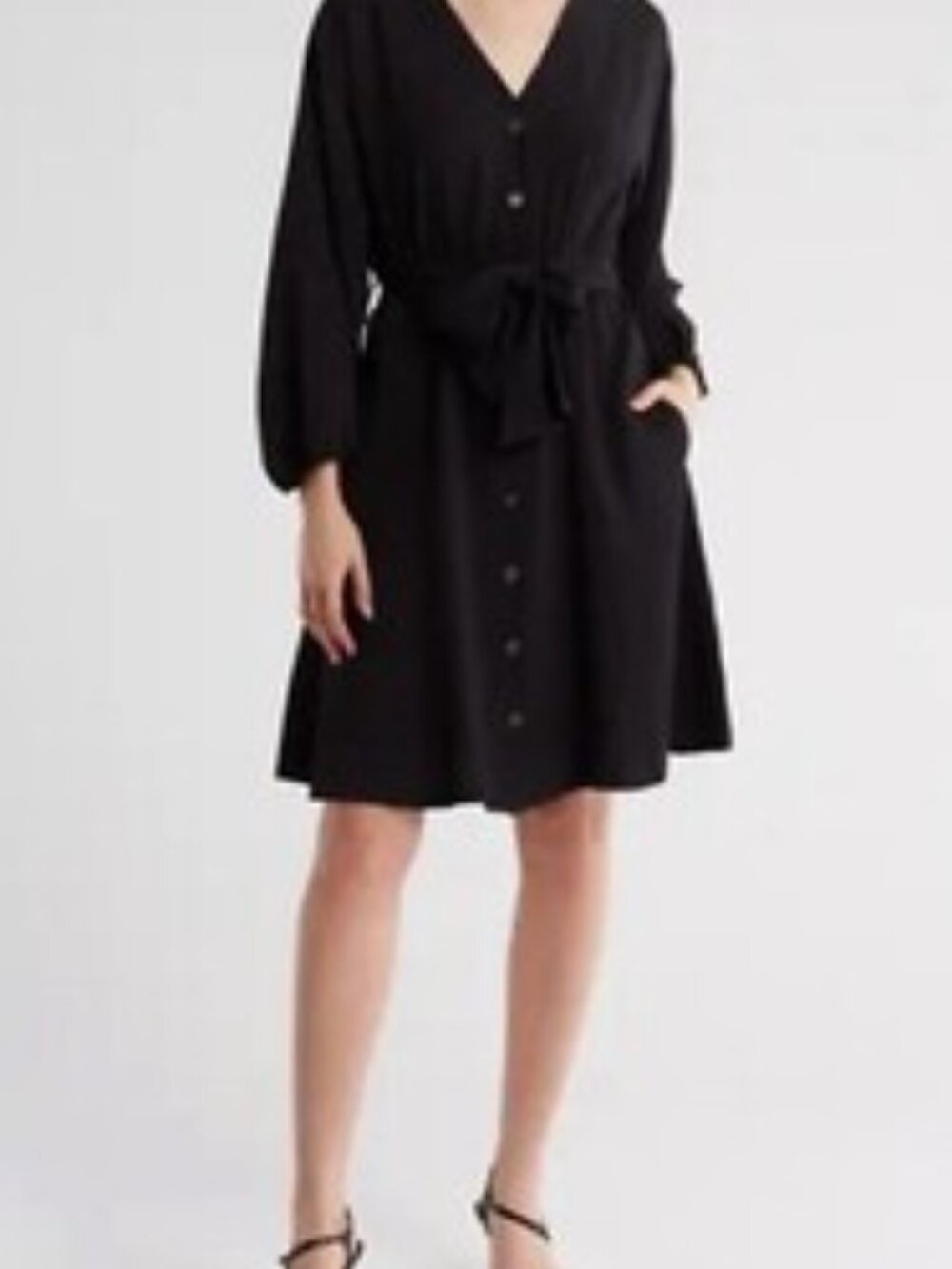 Calvin Klein Black Belted Shirt Dress Size 20W Button Front Long Sleeve Midi